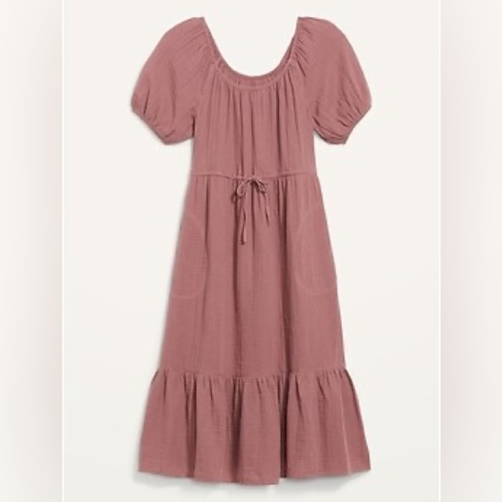 Old Navy Puff-Sleeve Scoop-Neck Waist-Defined Midi Dress size L